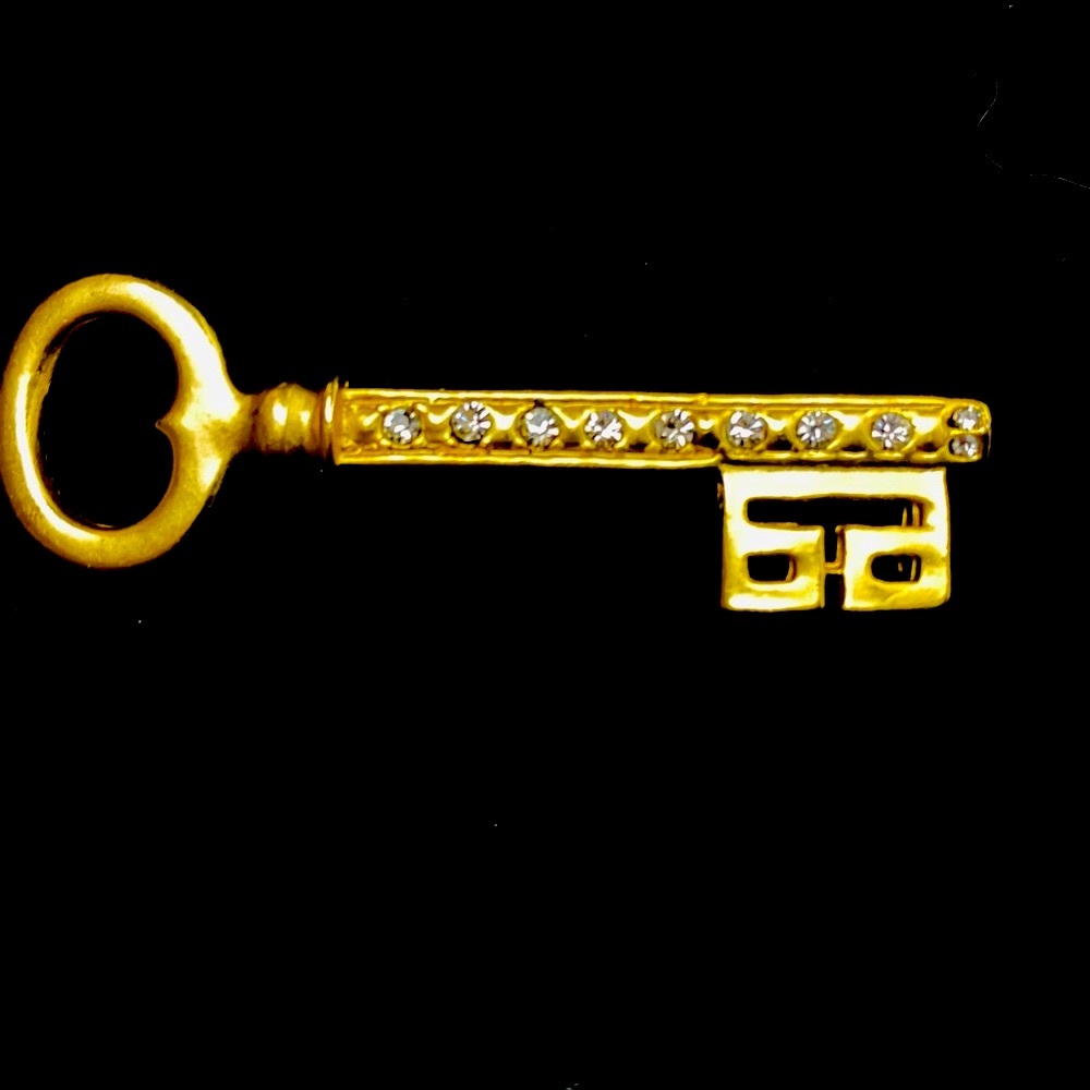 Vintage Key Bezel set crystals Brooch